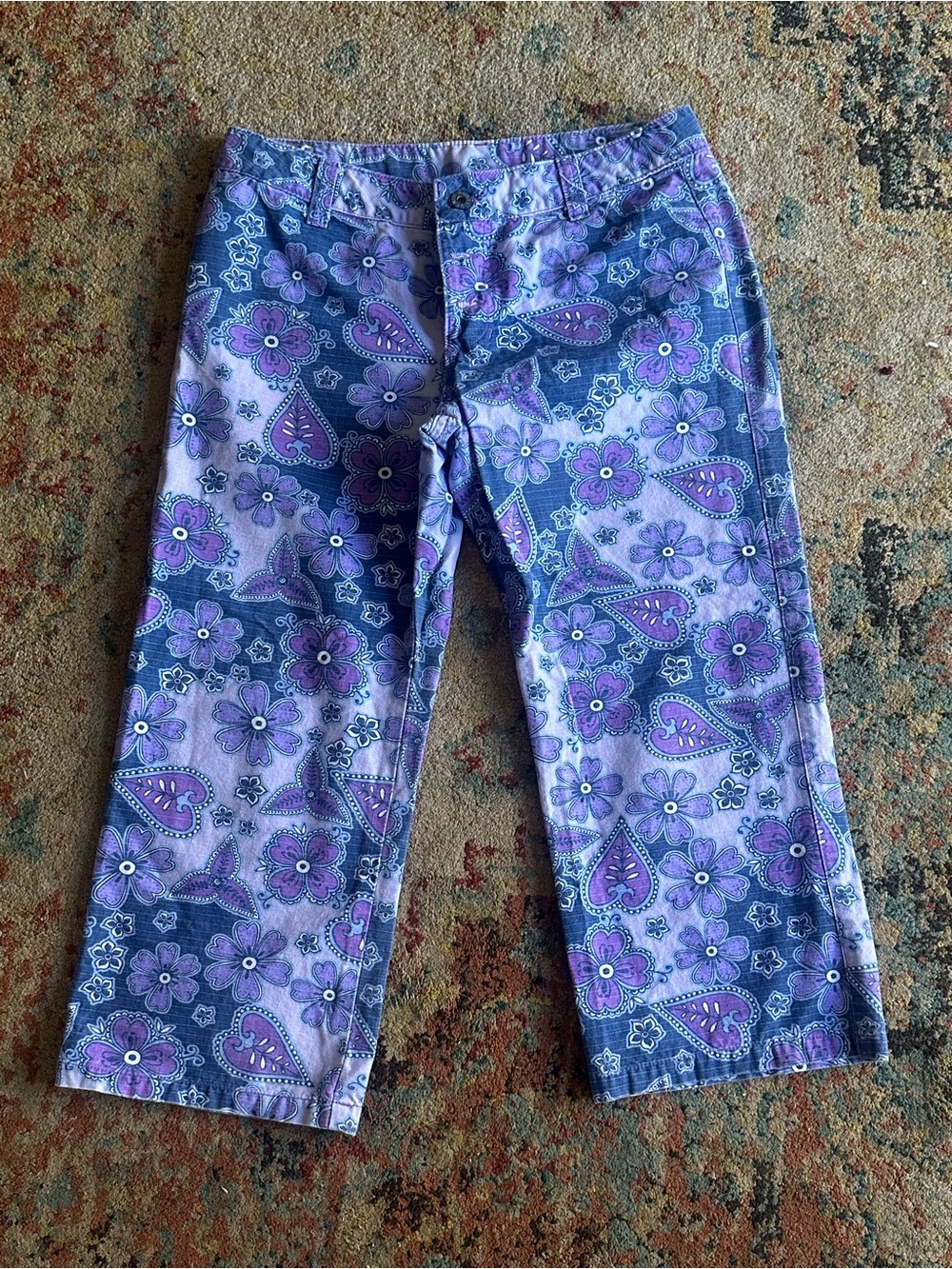 Y2K Purple Floral Paisley Crop Hawaiian Print.